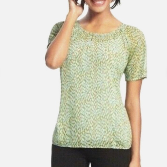 CAbi Tops - CAbi Pebble Keyhole  Green and Tan Short Sleeve Top #Cabi lot 602 polyester top